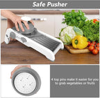 Mandoline Slicer for Kitchen, Adjustable Stainless Steel Mandoline Food Slicer, Onion Potato Cucumber Tomato Carrot Vegetable Fruit Slicer, Mandolin Veggie Cutter with Food Holder, Grey