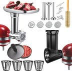 Meat Grinder&Slicer Shredder Attachments for KitchenAid Stand Mixer, Metal Food Grinder with Sausage Stuffer Tubes, Cheese Grater Attachment Salad Maker, Burger Press For KitchenAid Mixer Accessories