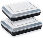 E-far Baking Pan with Lid, 9.75 x 12.5 x 2 Inch Nonstick Rectangle Cake Pans with Covers, 2 Sheet Pans Bakeware and 2 Lids for Brownies Cakes, Non-toxic & Stainless Steel Core, 2 Inch Deep