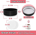 E-far 6 Inch Cake Pans Set of 2, Nonstick Stainless Steel Small Round Baking Pans with Parchment Paper & Side Liner Roll, Stainless Steel Core & Non-toxic Coating, Straight Side & 2 Inch Deep