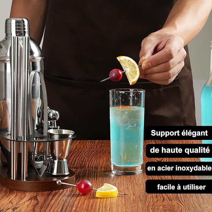 Cocktail Shaker Set Bartender Kit with Stand | 23-Piece Bar Set Drink Mixer Set with All Essential Bar Tools: Martini Shaker, Jigger, Strainer, Spoon, Muddler, Pourers, for Home, Bar, Party