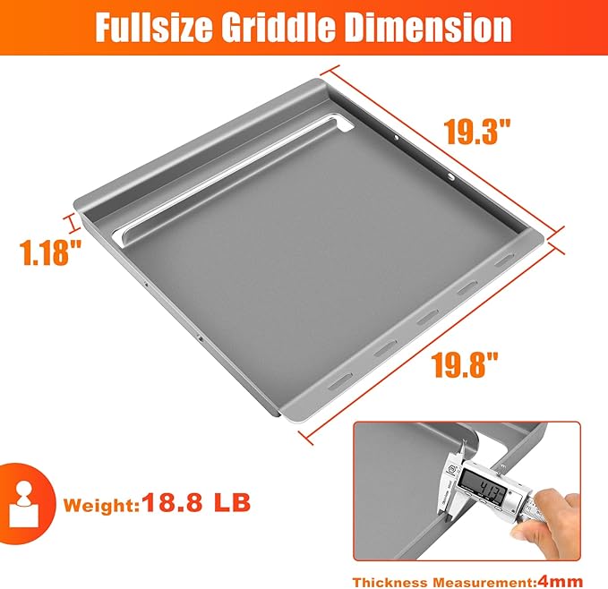 Hisencn 19.8" x 19.3" Griddle Inserts for Char-Griller 5050, 3001, 5650, 3030, 3725, King Griller 3008, 5252 – Nonstick Cast Iron Flat Top Griddle Replacement for Chargriller Grill Grates