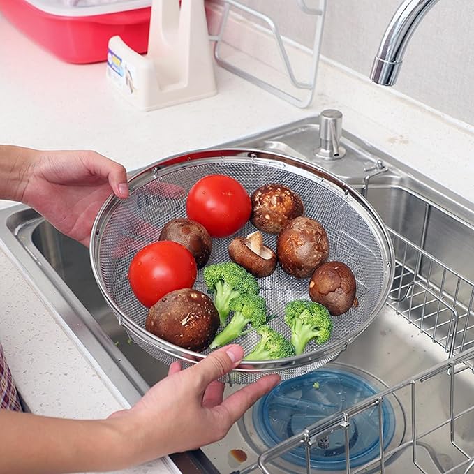 Fine Mesh Rice Strainer, Metal Colander Bowl Stainless Steel Baskets for Pasta, Fruit - Strain, Drain, Rinse(Diameter 11.02 inch)