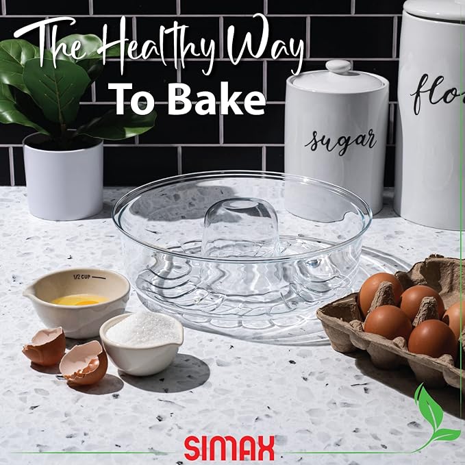 SIMAX Clear Glass Shallow (4.75”) Bundt Pan | Heat, Cold, and Shock Proof, Holds 2.1 Quarts (8.4 Cups), Made in Europe