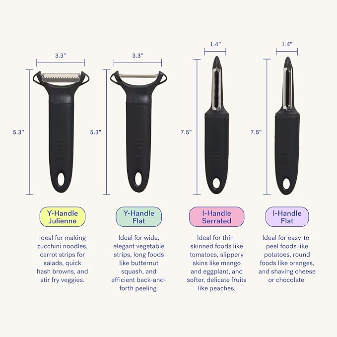 GIR: Get It Right Serrated I-Handle Vegetable Peeler - Slate I-Shape Handle - Non-Swivel, Non-Slip Grip, Eye Remover & Sharp 304 Stainless Blade
