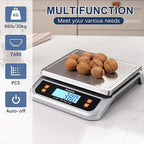 66lb Food Scale, Commercial Kitchen Scale Plug-in Usable with Full View LCD Display, Stainless Steel, for Baking, Bread, Cooking, Meat, Vegetables, Farm, Industry LC200