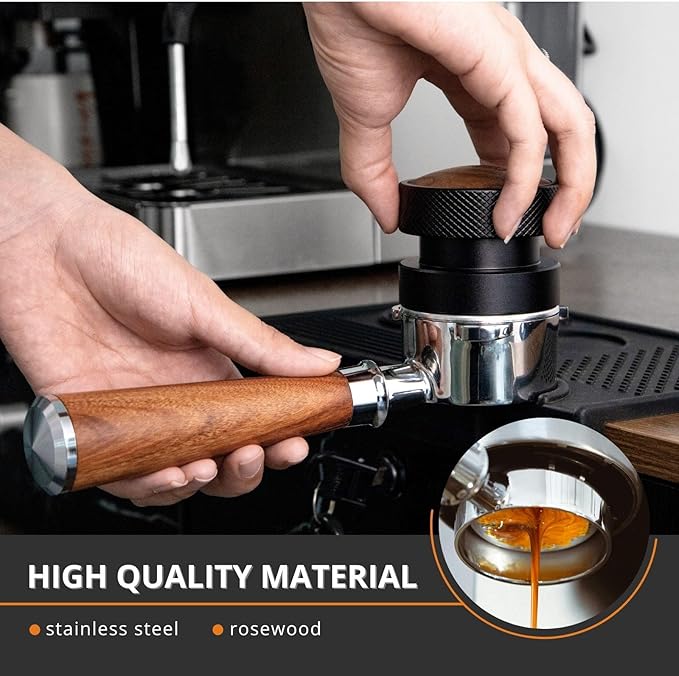 54mm Bottomless Portafilter with 3 Ear, Barista Espresso Portafilter with Stainless Steel Basket and Rosewood Handle, Compatible with Breville 54mm Espresso Machines (Red Rosewood)