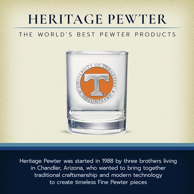 Heritage Pewter Tennessee Double Old Fashion | Double Rocks Glass 14 OZ for Liquor | Expertly Crafted Pewter Glass