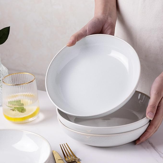 AmorArc 8.5'' Large Pasta Bowls, 36oz Stoneware Pasta Serving Bowls Set of 4 for Kitchen, Wide Bowls for Pasta,Salad,Oatmeal, Microwave Safe, Reactive-Color