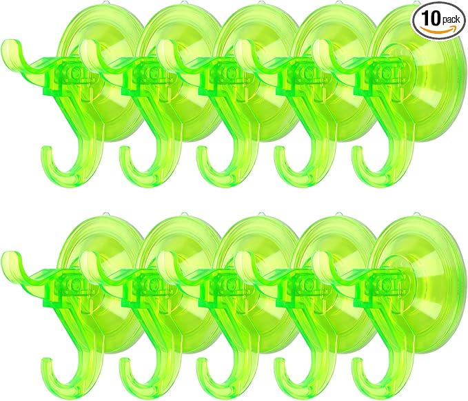 Antimbee Suction Hooks, 10 Pack Reusable Hangers, Removable Small Suction Cups for Shower, Bathroom, Glass, Door, Windows, Kitchen - Up to 11 lbs on Smooth Surface (Transparent Green)