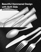 EUIRIO 48-Piece Hammered Silverware Set with Steak Knives, Stainless Steel Flatware Set for 8, Mirror Finish Cutlery Set for Home Hotel, Include Forks Spoons and Knives, Dishwasher Safe
