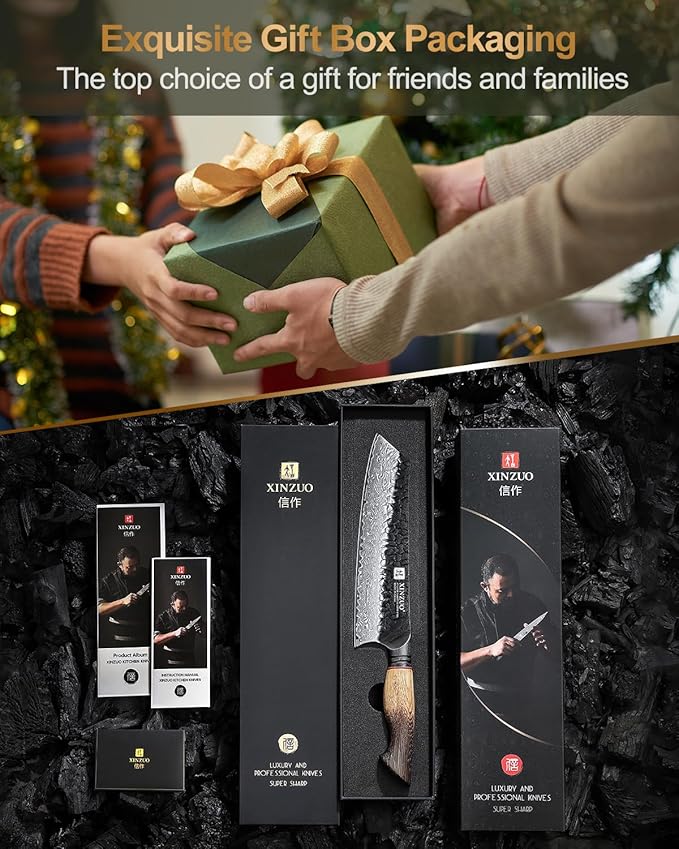 XINZUO 8.3 Inch Kiritsuke Chef Knife, Forged 67 Layers 10Cr15Comov High Carbon Damascus Steel Professional Kitchen Knife,Super Sharp，White Oak + Red G10 Gasket Handle