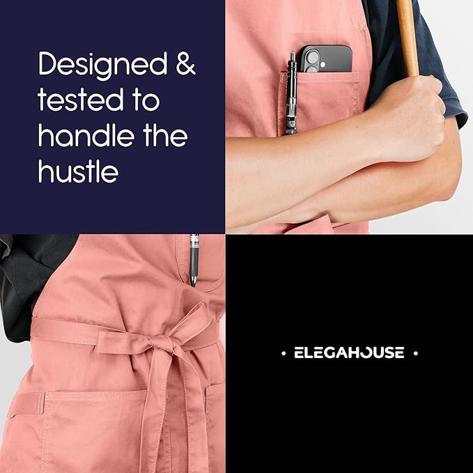 Unisex Apron with Pockets for Cooking, Salon & Art - 100% Cotton Adult Kitchen, Chef, Stylist Apron