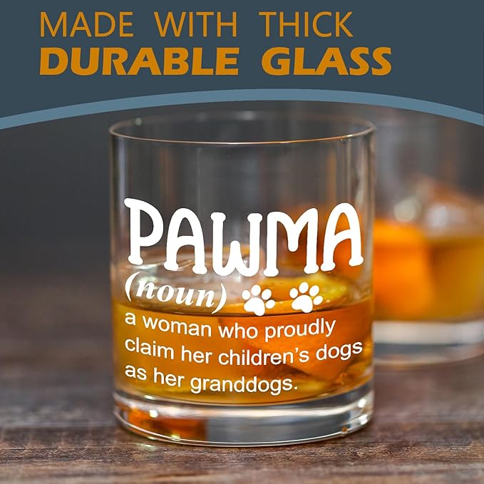 kunlisa Pawma Gifts Whiskey Glasses, Dog Grandma Gifts for Mother's Day, Dog Lovers Owners Gift, 10 oz Drinking Rocks Glasses for Women Whisky Cocktail Scotch Bourbon Liquor