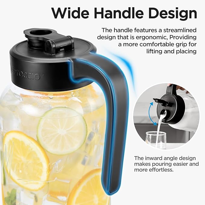 Mason Jar Pitcher - Airtight & Leakproof Glass Pitcher with Lid, Perfect for Breastmilk, Cold Brew, and Sun Tea, 2 Quart (64 oz) Mason Jar with Pour Spout Lid