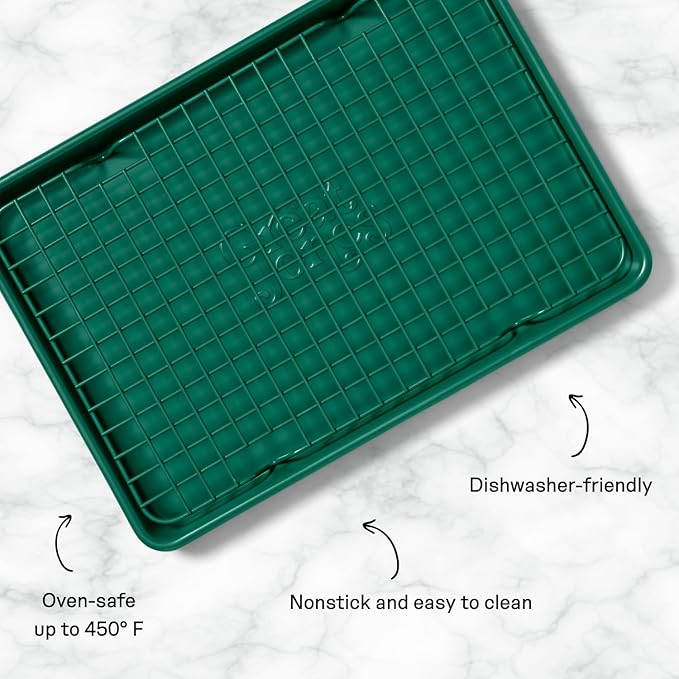 Great Jones Little Sheet Pan & Little Chill Rack Set (Broccoli) | 13.5 x 9.5 Heavy-Duty Nonstick Pan & Cooling Rack | Baking Tray & Wire Rack for Cooking, Baking, Roasting | Oven & Dishwasher Safe