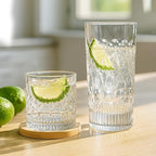 YULEER Drinking Glasses Set of 8, Glassware Drink Set, 4pcs 12oz Highballs and 4pcs 10oz Whiskey Glasses, Mixed Drinkware Easy to Clean for Whiskey, Cocktail, Margarita, and other Beverages