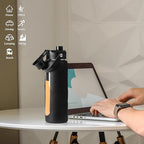 Kodrine Water Bottle with Straw, 24 oz Glass water Bottle with 2 Lids Bamboo Straw Lid and Spout Lid with Handle, 32 oz Clear Water Bottle Glass for Sports Travel, Waterbottle with Time Marker