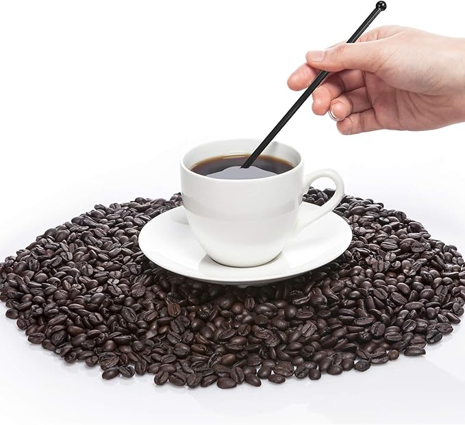 100 Pieces Disposible Plastic Round Top Crystal Swizzle Sticks (Black)