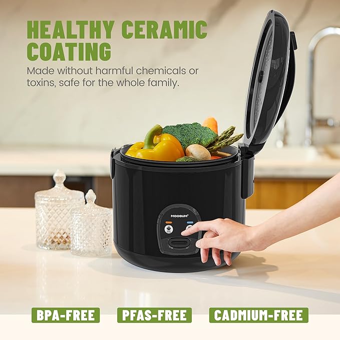 10-Cup Uncooked Rice Cooker & Food Steamer - Ceramic Non-Toxic Inner Pot, One-Touch Multifunction for Rice/Sauté/Yogurt, Dishwasher Safe, 3-10 Family Size, Black