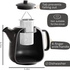 Steinzeit Design Tea Pot (44 oz) - Premium Ceramic Teapot with Infuser for Loose Tea - Black Teapot Ceramic with Removable Strainer
