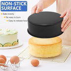 P&P CHEF 8 Inch Cake Pan, Nonstick Round Baking Layer Cake Pans Tins Set for Birthday Wedding, 2.94-Inch Deep Side & One-piece Design, Stainless Steel Core & Easy Clean, Black 3Pcs