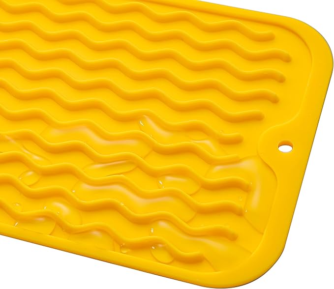 Silicone Dish Drying Mat for Multiple Usage,Easy clean,Eco-friendly,Heat-resistant Silicone Mat for Kitchen Counter,Sink,Bar,Bottle,or Cup Yellow M 17 inches x 6 inches
