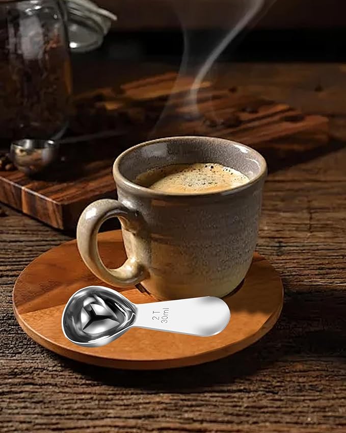 Coffee Scoop 30ml 2PCS, 2 Tablespoon Measuring Spoons, Ergonomics Design Coffee Scooper Stainless Steel Manufacture，Coffee Scoop for Ground Coffee Protein Powder Sugar Cereal (Silver, 2 tbsp-30ml)