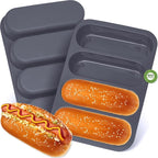 Silicone Hotdog Bun Pan, 6 Inch Standard Hot dog Bun Mold, 4 Cup Non-stick Homemade Hotdog Bun Baking Pans, Mini Baguette Pans, Dishwasher Safe, 2 Pcs (Grey)