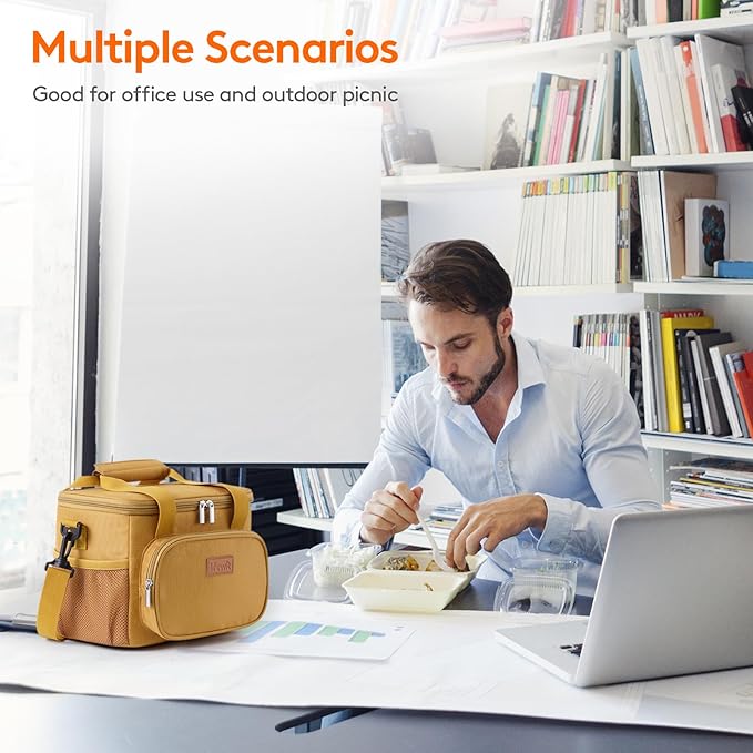 Lifewit Medium Lunch Bag Insulated Lunch Box Soft Cooler Cooling Tote for Adult Men Women, Brown 12-Can (9L)