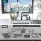 B-Land Dish Drying Rack, 2 Tier Dish Racks for Kitchen Counter, Large Dish Drying Rack with Drainboard & Utensil Holders, Rust-Proof Dish Drainers,Kitchen Organization