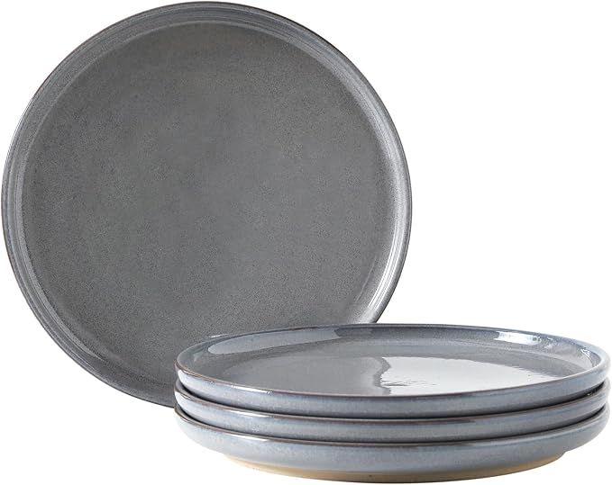 Ceramic Dinner Plates Set of 4,Stoneware 8 Inch,Microwave,Dishwasher and Oven Safe,Porcelain Dessert Plates for Pasta,Salad and Steak,Dishes Set for Kitchen,Scratch Resistant,Gray
