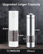 TOMEEM Upgraded Larger Capacity Electric Salt and Pepper Grinder Set Rechargeable with LED lights, Stainless Steel Automatic Pepper and Salt Grinder Refillable with 5 Adjustable Coarseness White