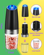 Gravity Electric Salt and Pepper Grinder Set, Automatic and Battery-Operated with Adjustable Coarseness, LED Light, One Hand Operated By Rongyuxuan