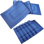 PIGCHCY Placemats with Matching Table Runner,Heat Resistant Vinyl Woven Washable Table mats Sets (6 Placemats+1 Table Runner,Navy Blue)