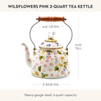 MACKENZIE-CHILDS Enamel Tea Kettle, Cute Kitchen Kettle for Stovetop, 2-Quart Capacity, Pink Wildflowers