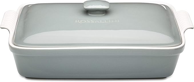 Stoneware Casserole Dish Bakeware Set with Lid, Covered Rectangular Dinnerware, Extra Large 4.23 Quart, 13 by 9 Inch, Grigio [Grey]