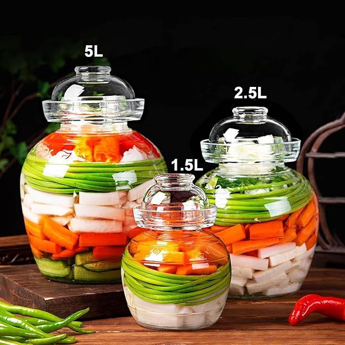 Glass Jar with Lid Pickle Jar, 1.5L Wide Mouth Fermentation Jar Crock for Pickles Kimchi, Sauerkraut, Kombuch Vegetables Paocai Jar Pot, Thickning