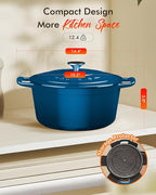 Nuwave 6QT Healthy Enameled Cast Iron Dutch Oven Pot with Lid, Heavy Duty 7-Layer Enamel, Enhanced Rust Protection, Dual Handles, Oven Safe to 500°F for Sourdough Bread Baking, Braise, Stew, Roast