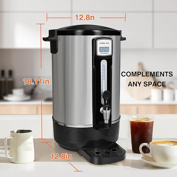 Commercial Coffee Urn 50 Cups（12L, Stainless Steel Large-Capacity Coffee Maker for Catering, Events, Offices & Restaurants, Fast Brew & Keep Warm Function