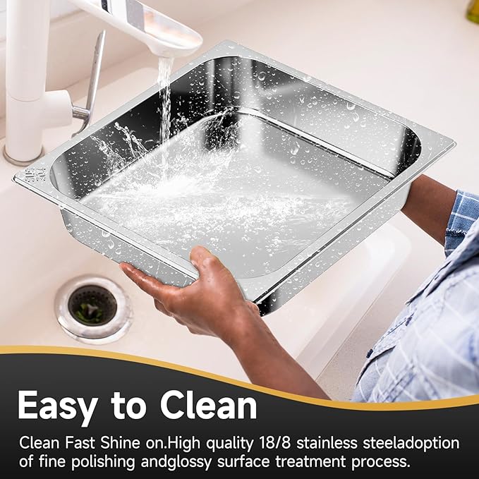 Chafing Dishes for Buffet, 6QT Square Stainless Steel Chafing Dish with Transparent Hydraulic Lid, 304 Food Pan, Buffet Warmer for Parties and Events (Golden)