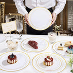 WDF 120 pieces Gold Disposable Plastic Plates - White and Gold Plates Include 10.25" Dinner Plate & 7.5" Salad Plate for Thanksgiving Weddings/Party