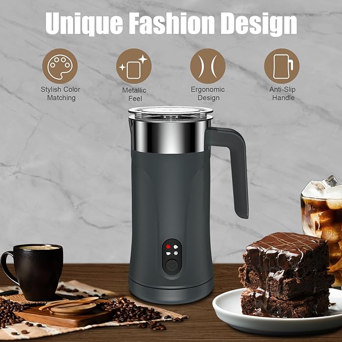 Milk Frother, 4-in-1 Milk Frother and Steamer, 10.1oz/300ml Automatic Hot and Cold Foam Maker and Milk Warmer, Electric Milk Frother for Coffee, Latte, Cappuccino, Matcha(Slate Gray)