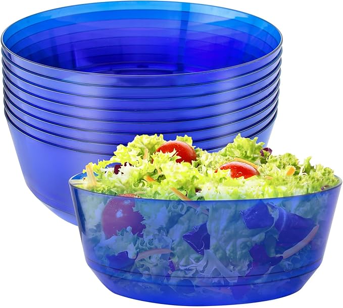 Hioasis 8 Pack Plastic Serving Bowls 128oz Clear Blue Plastic Bowls Heavy Duty Disposable Serving Bowls for Party Snack & Salad & Candy & Bar Buffet & Pool Party