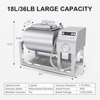 CLIVIA Vacuum Tumbler Marinator, 18L Meat Tumbler Marinator Machine, Three-Speed Automatic Bidirectional Rotation, Stainless Steel Marinating Curing Meat Tenderizer for Chicken Steak Burger Shop