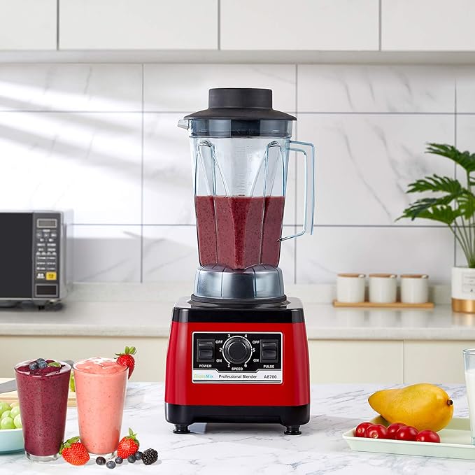 BioloMix Heavy Duty Professional Blender, Peak 2200W Commercial Grade Bar Blender With 70Oz Container For Shakes, Smoothies, Ice Crushing, Frozen Fruits, Soups, Dry Grinding (Red)