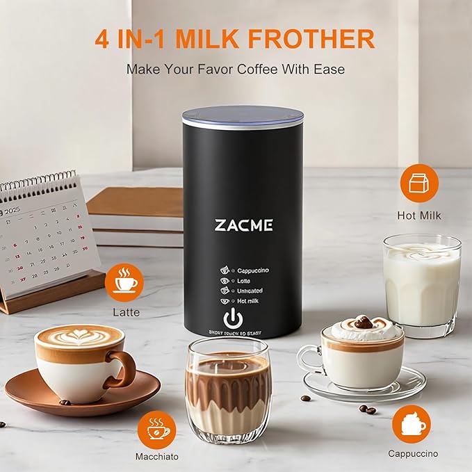 ZACME Single Serve Coffee Maker with Milk Frother, Coffee Machine with Brewing & Frothing System, 28oz Water Tank, Adjustable Brew Strength, Quick Brew, Self-Cleaning