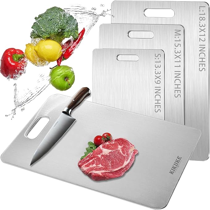 Titanium Cutting Board 3-Piece Set Pure Titanium Cutting Boards for Kitchen - Double-Sided Food-Grade Chopping Board Non-Stick Durable and Easy to Clean (S/M/L 3-Piece Set)