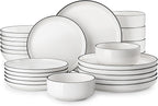 MALACASA Plates and Bowls Sets, 24 Pieces Modern Porcelain Dinnerware Set for 6 Ceramic Dishware Dishes White Kitchen Dinner Dining Ware Set wtih Black Rim Microwave and Dishwasher Safe, Series LUNA