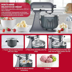 InnoMoon Ice Cream Maker Attachment for KitchenAid Stand Mixer, Compatible for Kitchenaid 4.5QT/5QT/6QT/7QT Stand Mixer, 2-Quart Frozen Yogurt, Sorbet Gelato Maker, Kitchen aid Ice Cream Maker (Gray)